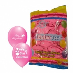 100lü 12 İnç Seni Seviyorum Baskılı Pembe Balon