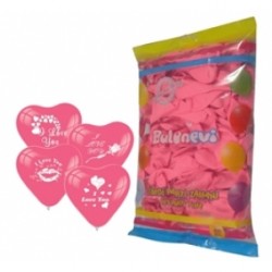 100lü I Love You Çift Yüz Baskılı Pembe Kalp Balon
