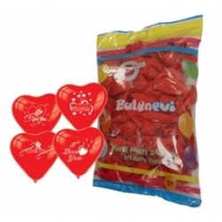 100lü I Love You Çift Yüz Baskılı Kırmızı Kalp Balon
