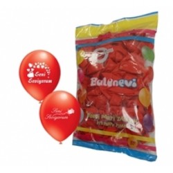 100lü Kırmızı Çift Yüz Baskılı Seni Seviyorum Kalp Balon