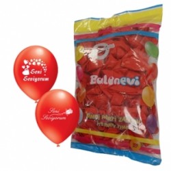 100lü Seni Seviyorum Çift Yüz Baskılı Kırmızı Balon
