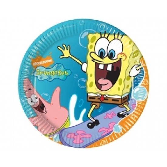 10 Adet 23 Cm. Sponge Bob Surfing Kağıt Tabak