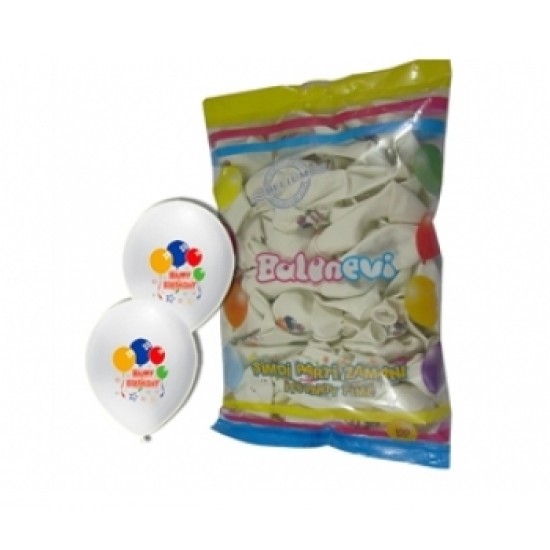 12 inç 4+0 Happy Birthday Baskılı Karışık Pastel Renk Balon