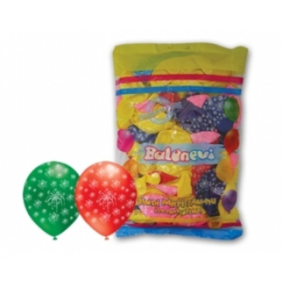 12 inç Çepeçevre Havai Fişek Baskılı Karışık Pastel Renk Balon