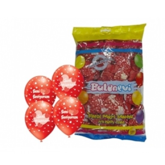 12 İnç Çepeçevre Seni Seviyorum Baskılı Kırmızı Renk Balon