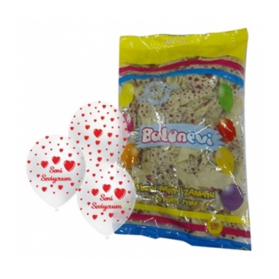 12 İnç Çepeçevre Seni Seviyorum Baskılı Şeffaf Kırmızı Renk Balon