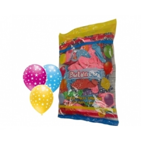 12 İnç Çepeçevre Yıldız Baskılı Karışık Pastel Renk Balon