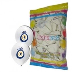 12 inç Beyaz Nazar Boncuğu Baskılı Balon