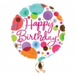 18 İnç Happy Birthday Polka Dots Folyo Balon